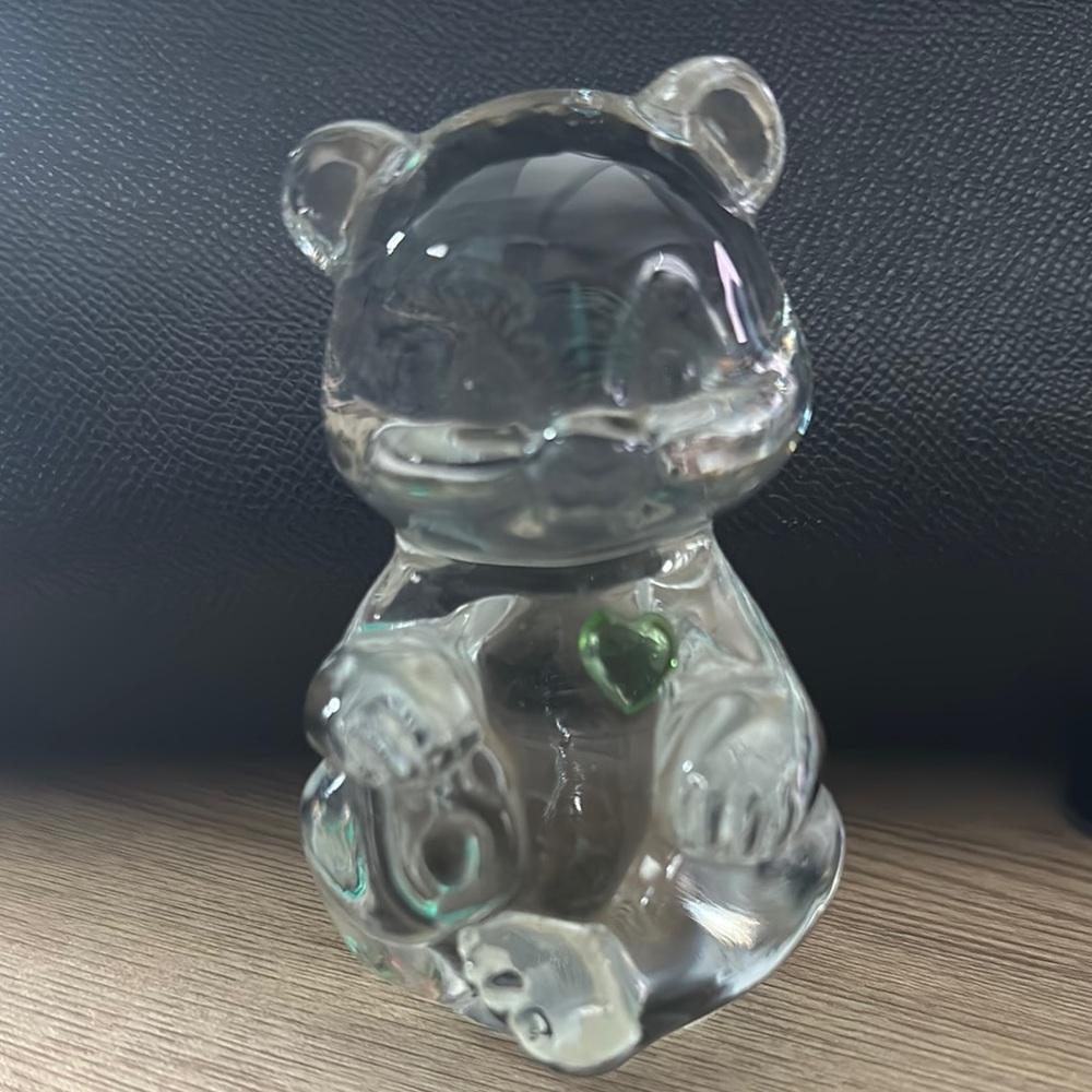 Fenton Crystal Bear Figurine with Green Heart